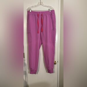 Figs unisex scrubs medical field Pants pink with Red Drawstring comfy joggers